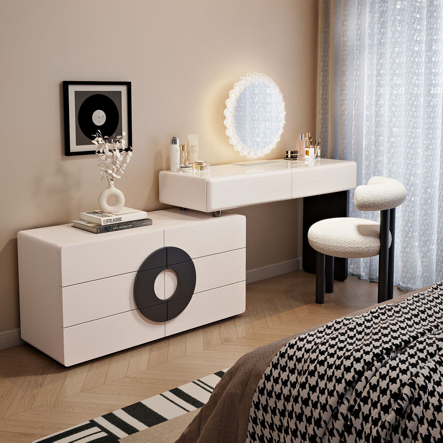 2025新款奶油风梳妆台卧室现代简约收纳柜斗柜一体实木化妆桌床尾,住宅家具,梳妆台/桌,淘宝优惠券,粉丝福利购,淘宝优惠卷