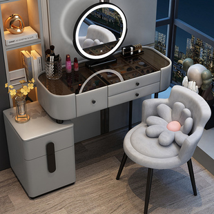 全实木岩板梳妆台玻璃轻奢高级卧室现代简约小型收纳柜一体化妆桌