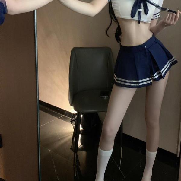 JK制服纯欲风辣妹性感套装夏天学院风收腰衬衫女超短百褶裙两件套图片
