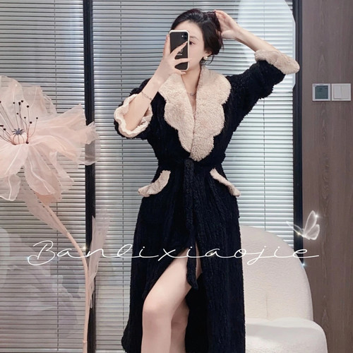 板栗小姐【卿羽】冬季新款轻奢气质睡袍加厚加绒长款女睡衣家居服