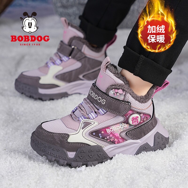 巴布豆冬季加绒大棉女童雪地靴