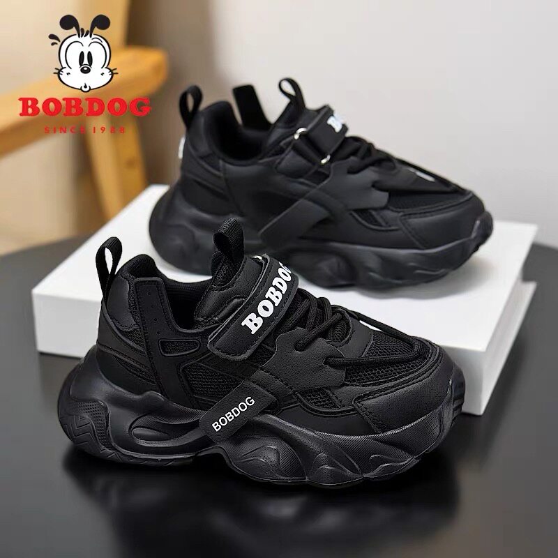 巴布豆童鞋男童黑色运动鞋2026春秋新款网面透气轻便儿童老爹鞋潮