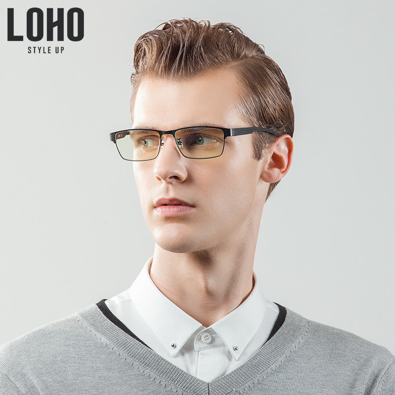 LOHO方框金属眼镜商务平光可配近视超轻镜架防辐射防蓝光近视眼镜