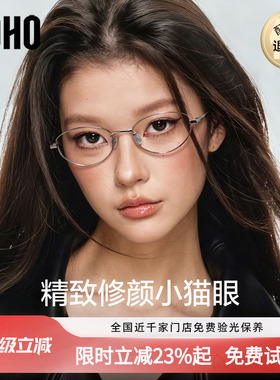 LOHO猫眼书呆子眼镜近视可配度数女高智感超轻钛架金丝小框26新款