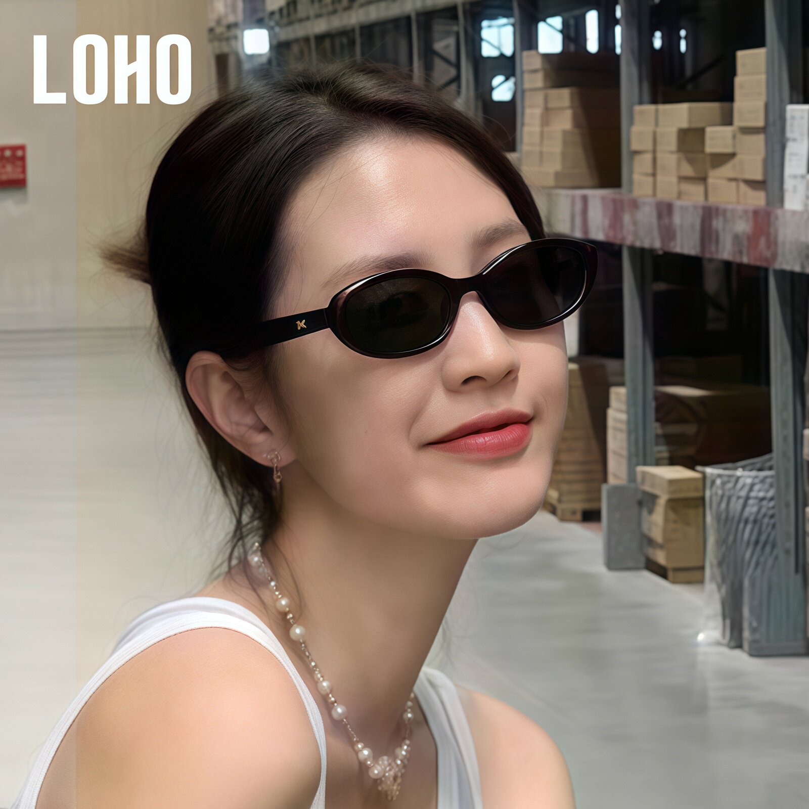 LOHO猫眼椭圆小框墨镜女新款防紫外线适合方圆脸高级感太阳眼镜gm