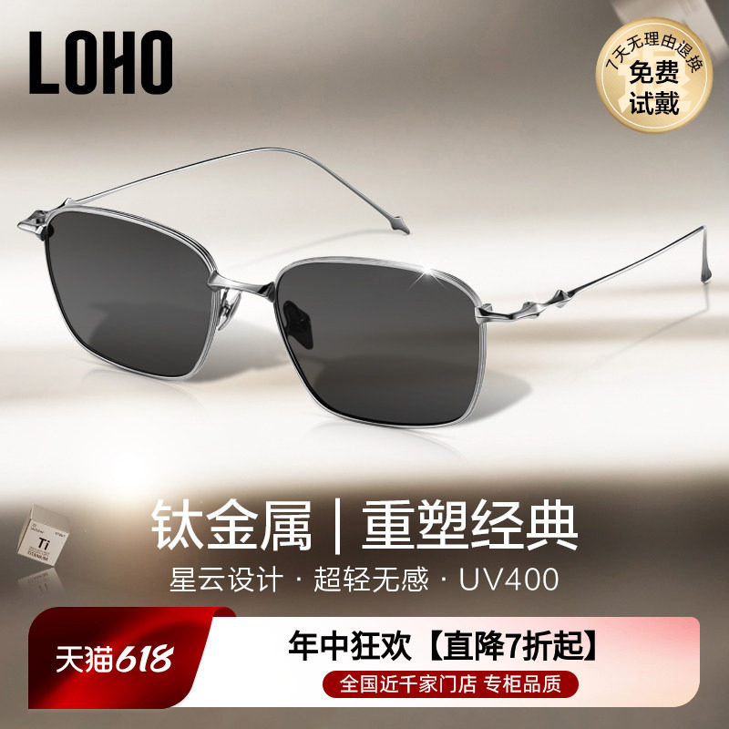 LOHO2026新款纯钛超轻金属太阳镜墨镜男款开车驾驶防晒飞行员方框
