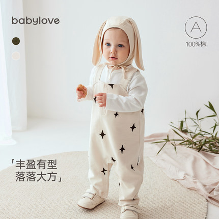 babylove男女宝宝背带裤春秋洋气长裤婴儿连体裤外出纯棉休闲裤子