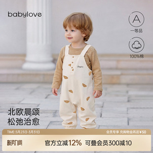 婴儿连体裤 纯棉百搭休闲长裤 子焦糖可颂 春秋季 babylove宝宝背带裤