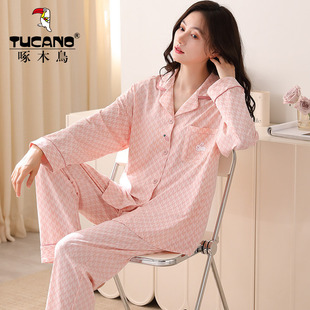 宽松家居服可外穿套装 啄木鸟纯棉睡衣女春秋款 加肥大码 冬夏季 长袖