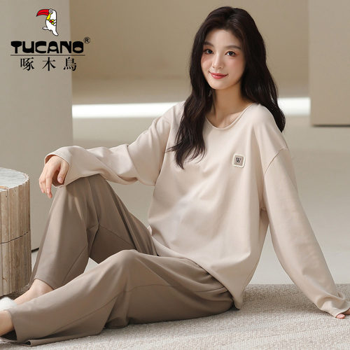 啄木鸟纯棉睡衣女长袖春秋季套装