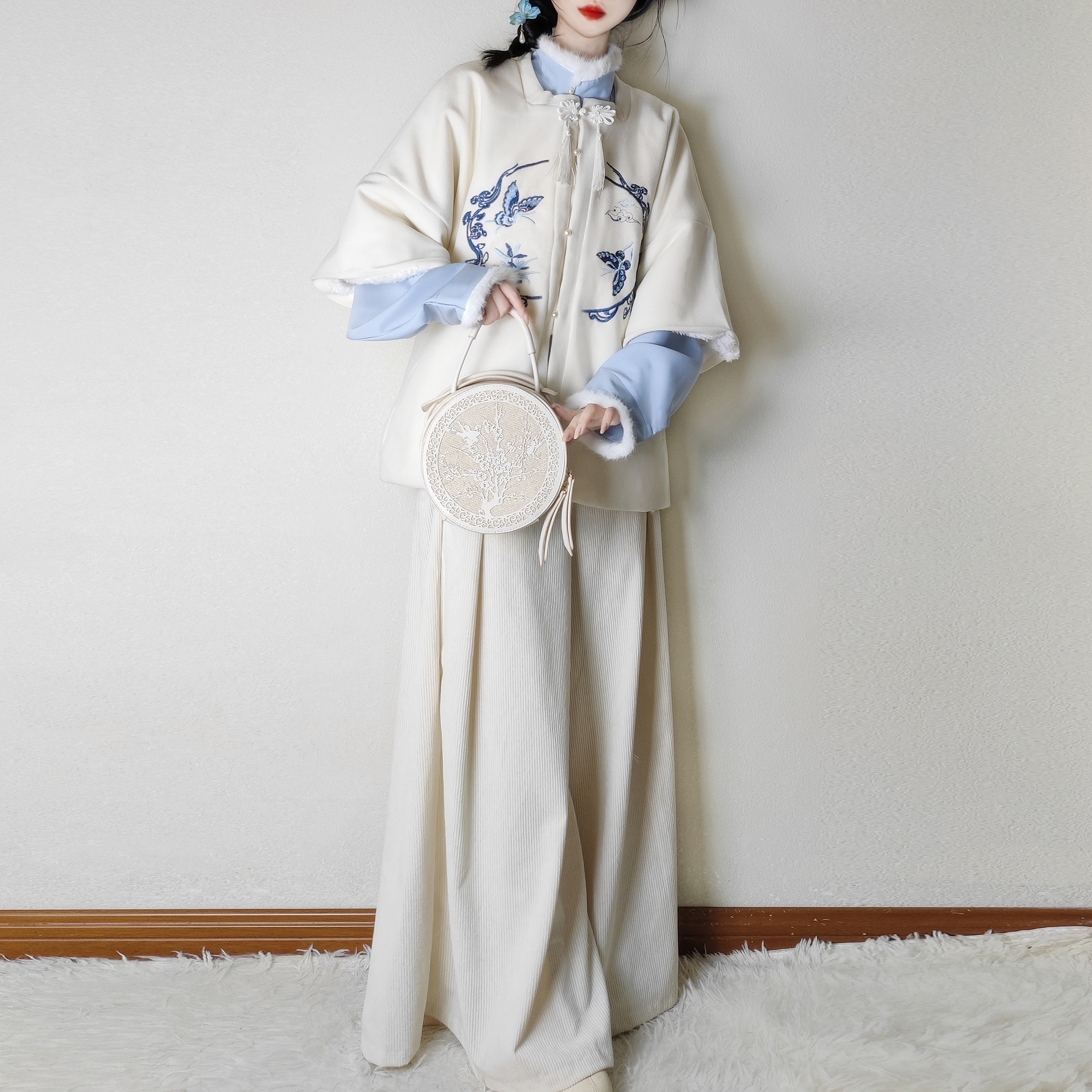 湘水湄原创汉服女方领比甲改良宋裤保暖套装秋冬日常汉元素新中式