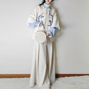 湘水湄原创汉服女方领比甲改良宋裤保暖套装秋冬日常汉元素新中式