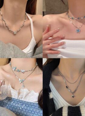 巴洛克珍珠黑锆石项链女ins嘻哈冷淡风辣妹锁骨链钛钢不掉色配饰