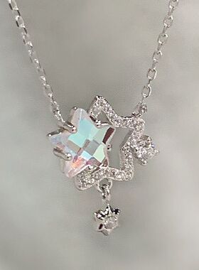 「闪耀双子星」幻彩星星项链轻奢小众设计感气质锁骨链女