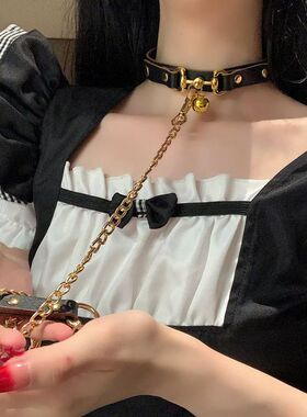 小铃铛项圈女颈带链子黑色颈圈choker锁骨链皮质颈环项链脖圈颈链