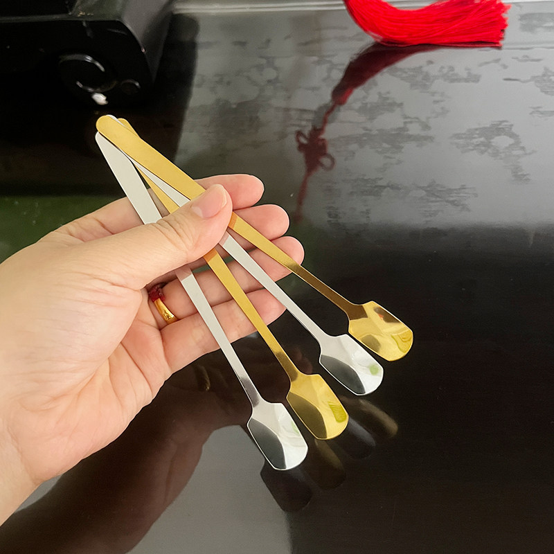 不锈钢咖啡搅拌勺子方头小勺盐勺味精勺调料勺甜品勺药粉勺小勺子