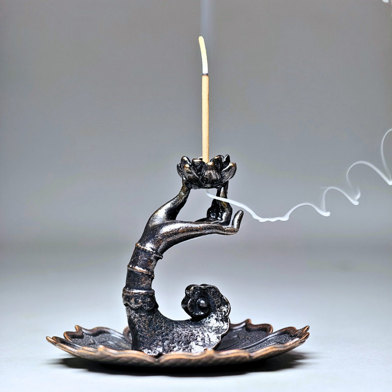 创意仿古香插佛手莲花倒流香金属香托/香盘/香座/香