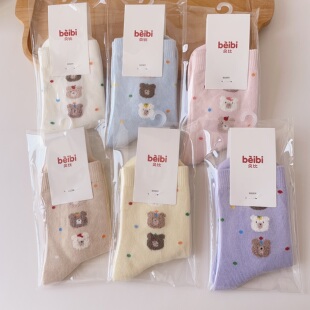 贝比儿童袜子春夏款中筒棉袜ins潮日系可爱小熊学生袜薄款中大童