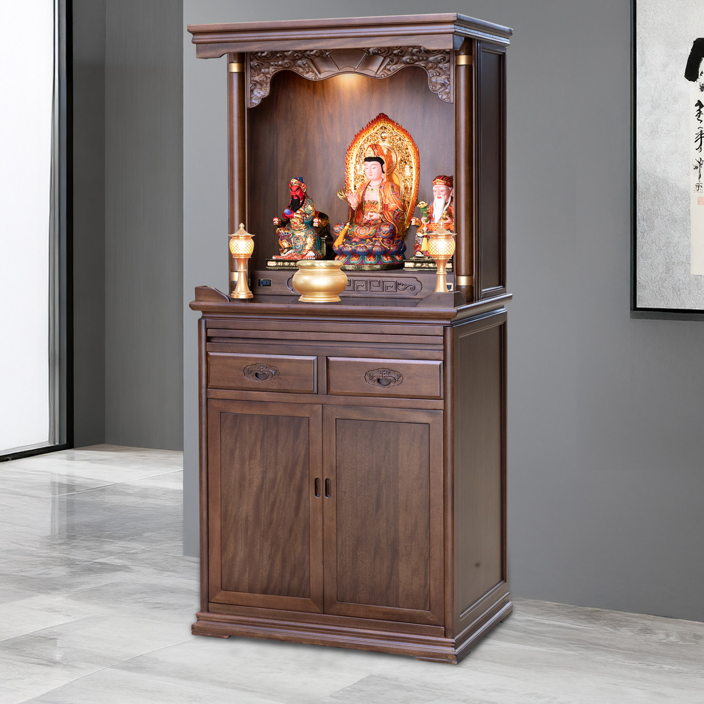 实木佛龛家用供奉观音佛柜佛堂供桌神龛关公佛台新中式财神贡台桌