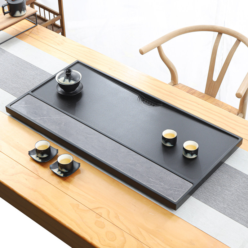 天然乌金石茶盘单盘家用简约茶具客厅整块高档石头岩板茶台盘托盘