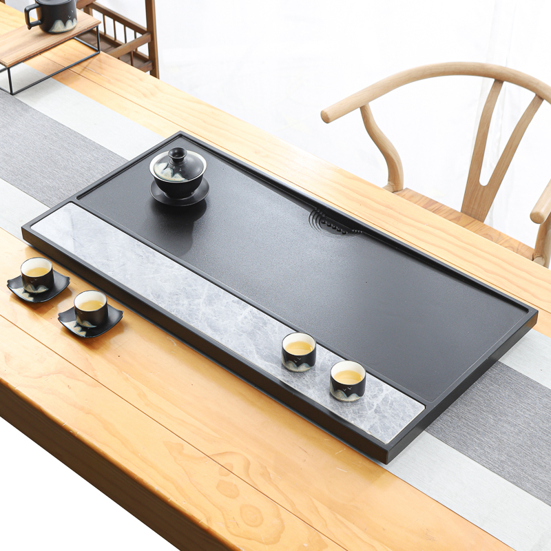 天然乌金石茶盘单盘家用简约茶具客厅整块高档石头岩板茶台盘托盘
