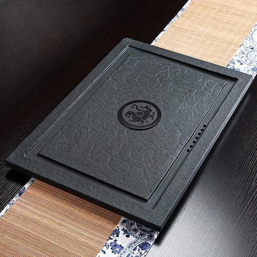 天然茶桌石板面茶台石板嵌入式乌金石茶盘定制桌面中间盖板空位