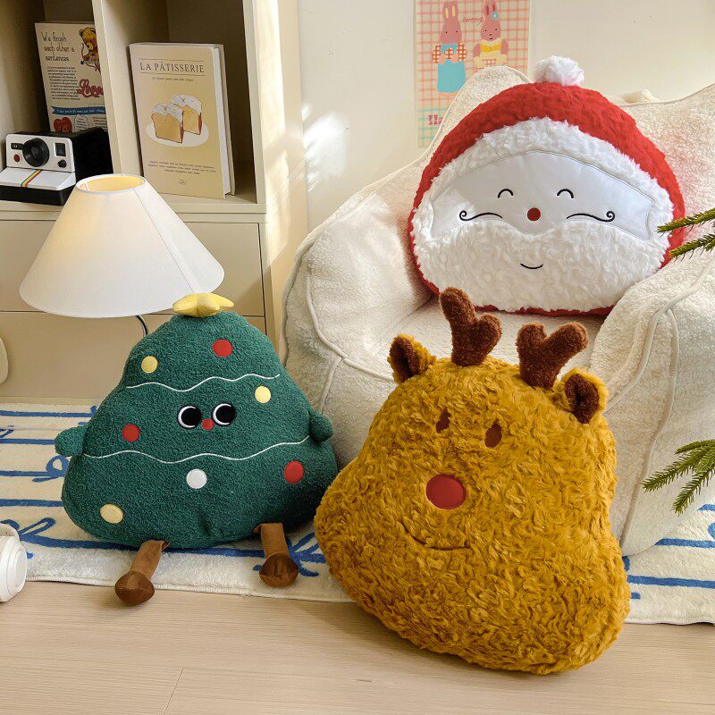 ins风圣诞节海藻绒麋鹿圣诞树圣诞老人抱枕沙发靠垫毛绒玩偶靠枕
