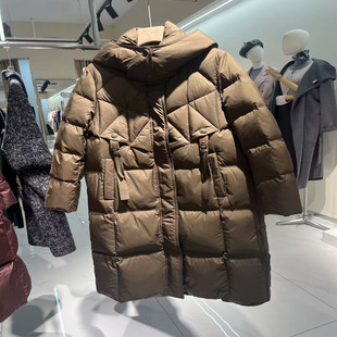 新款 连帽白鸭绒保暖羽绒服2025冬季 女外套 中长款 042R001商场同款