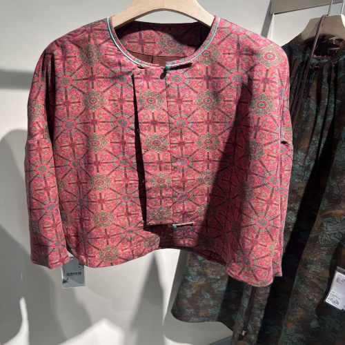 02C026红云纱圆领七分袖盘扣复古香云纱真丝上衣2026夏桑蚕丝衬衫