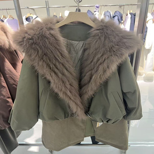 外套 女短款 472R502时尚 洋气狐狸毛领可拆卸羽绒派克服2025冬新款