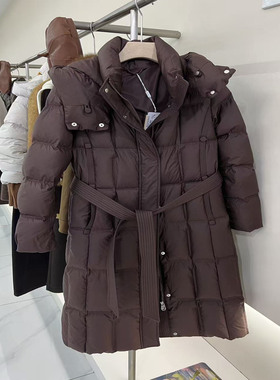 003R021商场同款时尚收腰显瘦系带过膝羽绒服2025冬季新款女外套