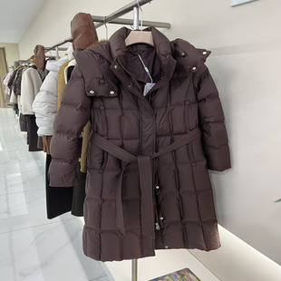 新款 收腰显瘦系带过膝羽绒服2025冬季 女外套 时尚 003R021商场同款