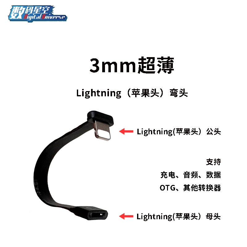 苹果弯头Linghtning/Typec耳机转接头数据线充电线延长公转母U型适用OTG无线麦音频吃鸡不挡手iPad尾插保护器 3C数码配件 手机数据线 原图主图