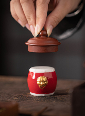 陶瓷盖置中式桌面锣鼓盖托装饰品