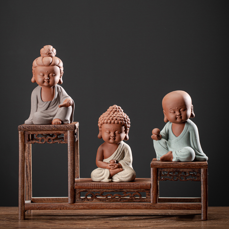 中式紫砂佛像小摆件如来观音地藏博古架创意茶室茶桌佛堂造景装i.