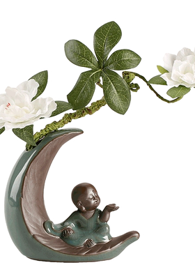 新中式风禅意小和尚陶瓷景观花器