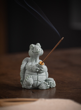 创意招财乌龟线 线香插摆件可爱龟仙人钓鱼造景香托 托香座茶宠茶