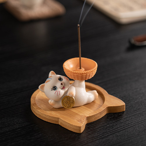 招财猫线香插香托香座香盘摆件