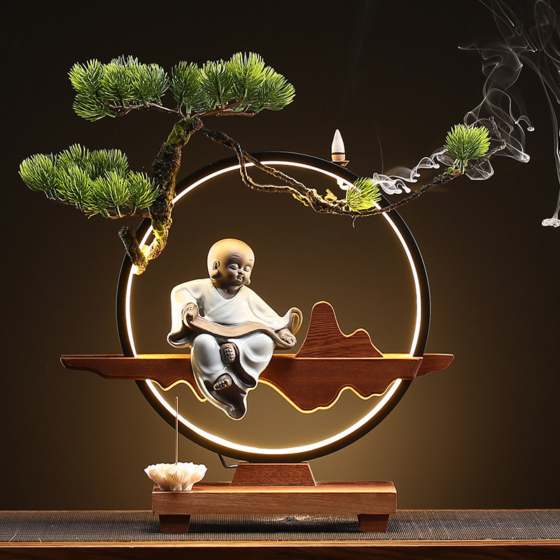 中式仿迎客松人物仕女小和尚摆件倒流香炉家居客厅玄关桌面装饰品,橡塑材料及制品,塑料盒/塑料箱/塑料柜,淘宝优惠券,粉丝福利购,淘宝优惠卷