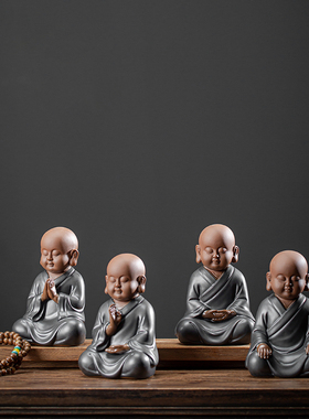 陶瓷茶桌软装简约茶室打坐小和尚