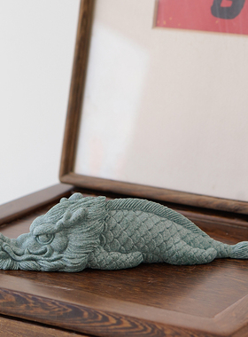 创意呆萌趴赢红龙茶宠茶玩摆件国潮鱼化红龙缸造景客厅桌面装饰品