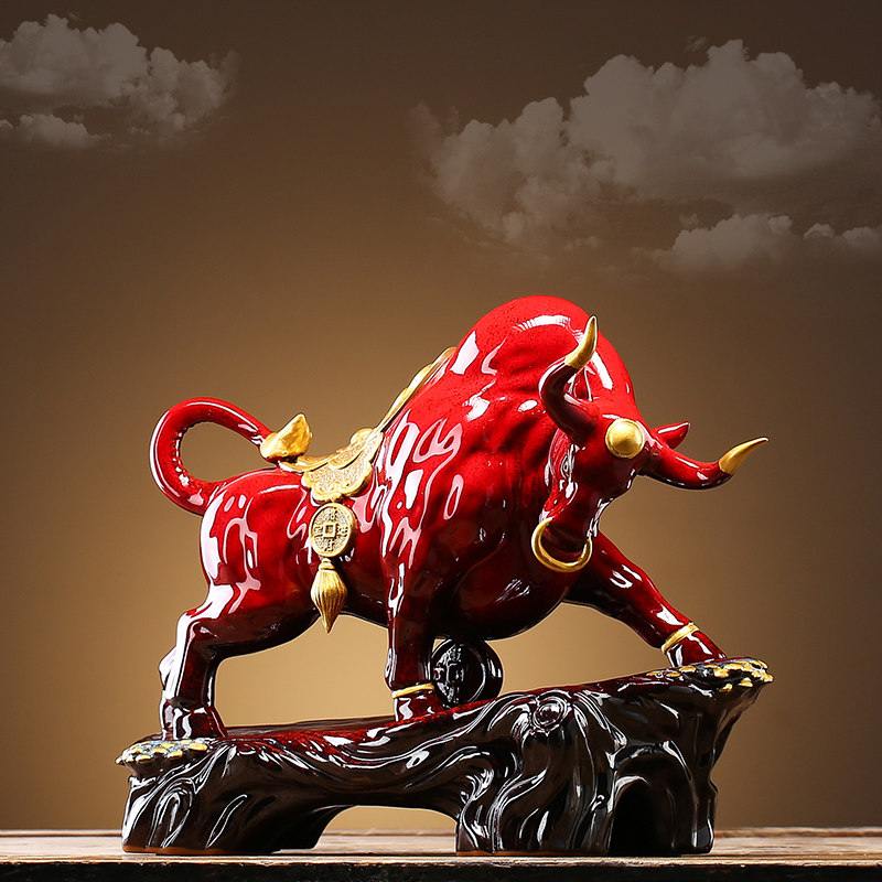 陶瓷招财牛气势如虹牛工艺品牛气冲天牛年开业礼品办公室桌面摆件