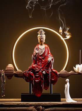 中式观世音菩萨创意陶瓷工艺品摆件观音佛像供奉家居客厅桌面装饰