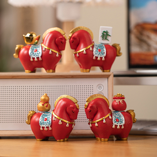 饰创意可旋转茶宠茶玩唐马礼品 宝发财一对桌面摆件装 新中式 马上元