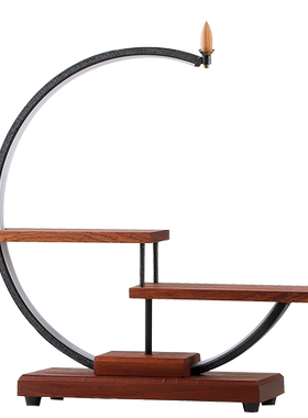 新中式实木小型博古架带灯装饰品