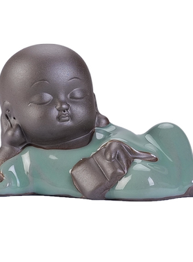 哥窑茶宠茶玩可爱茶桌小和尚摆件