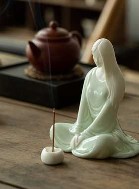 创意人物仕女摆件陶瓷中式瑜伽美女家居线香插客厅办公室桌面装饰