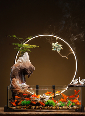 创意流水招e财大号鱼缸陶瓷假山水晶球中式客厅桌面造景摆件送礼