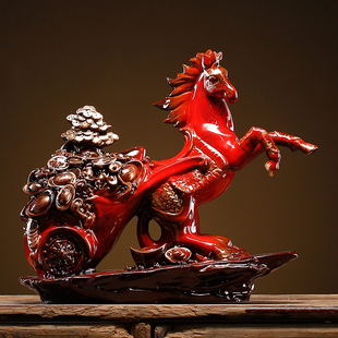 新中式 招财生肖马陶瓷摆件礼品动物工艺品客厅酒柜办公室桌面装 饰