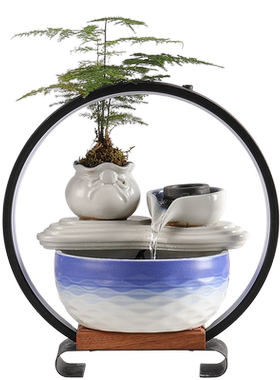 陶瓷招财新中式桌面石墨流水摆件